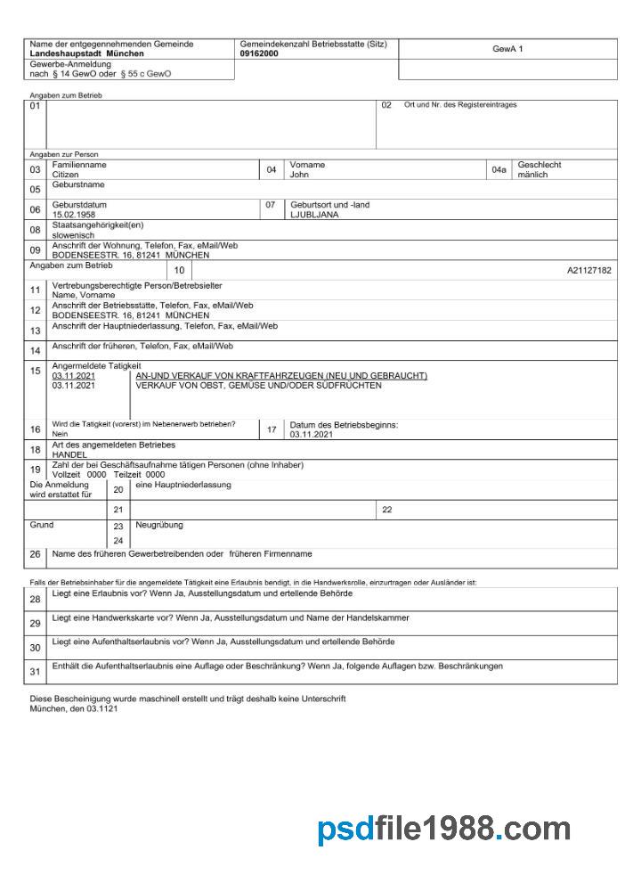 Germany Municipality Business Registration